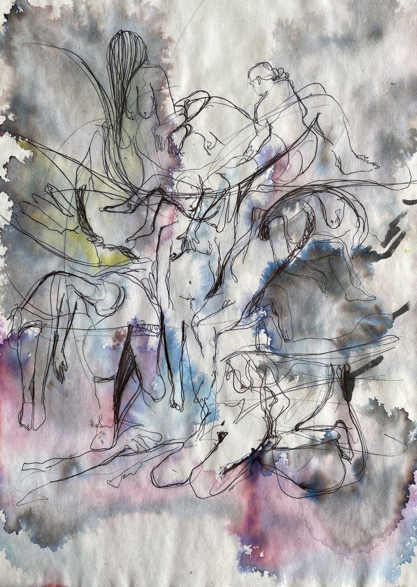 Abstract Portrait Drawing By Gela Mikava, 8 X 11, Untitled, Original Artwork