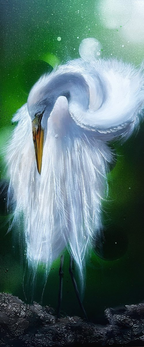 Bird #13 (white heron) by Selene's Art