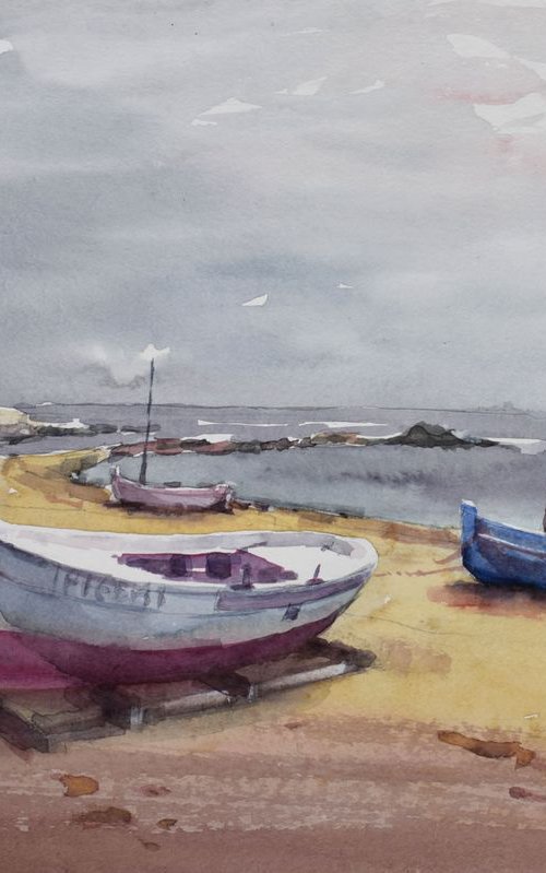 Boats on coast ( GIrona) by Goran Žigolić Watercolors