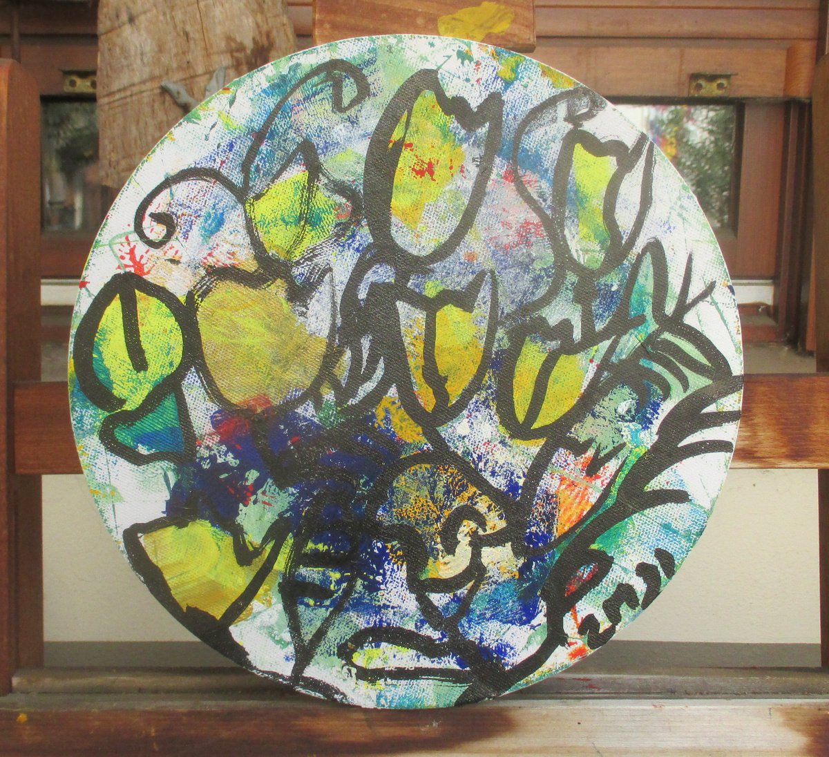 abstract spring flowers acrylpainting round canvas 11,8 inch by Sonja Zeltner-Muller