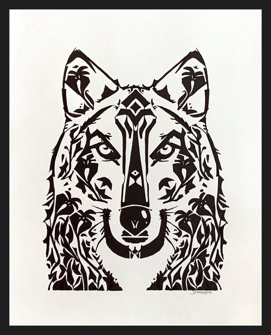 Wolf in animalistic and floral