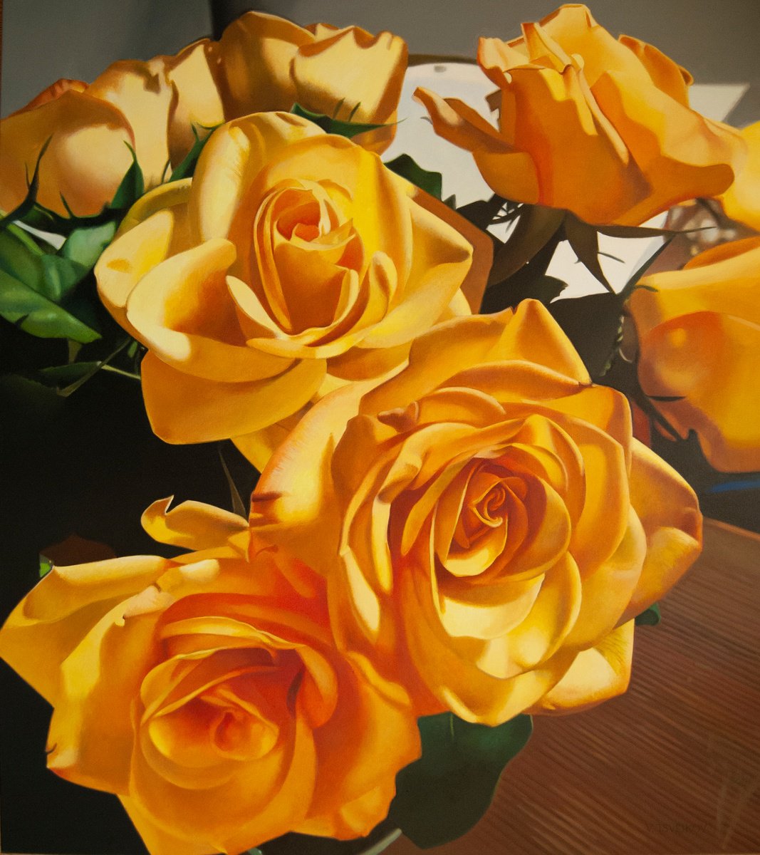 Photorealistic Botanical Oil Painting By Valeri Tsvetkov, 31 X 35", Roses, Original Artwork