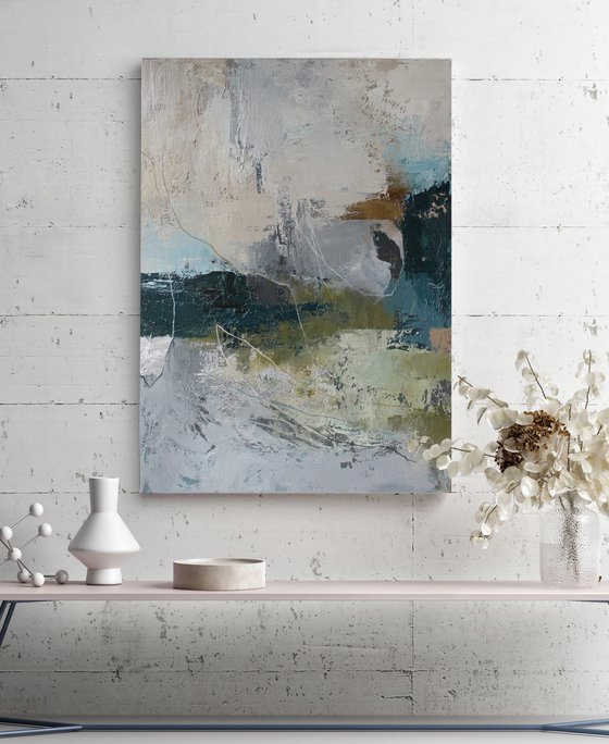 "Fall"  Abstract blue gray green art