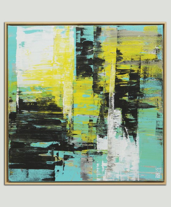 Yellow Square Artwork - Static Balance - Incl Frame 85x85cm - Ronald Hunter - 6S