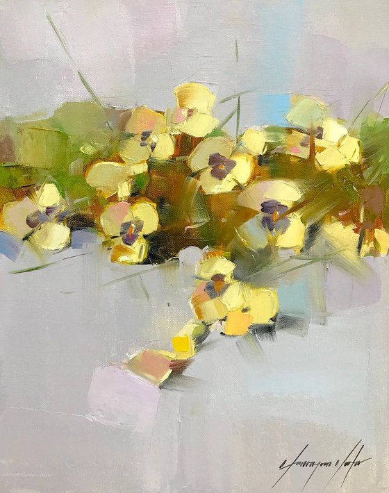 Pansies, Oil painting by Palette Knife, One of a kind, Handmade artwork