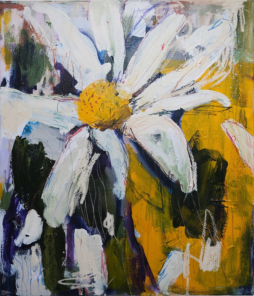 Expressive Botanical Acrylic Painting By Egle Ra, 24 X 28, Threads Of Sunshine, Original Artwork
