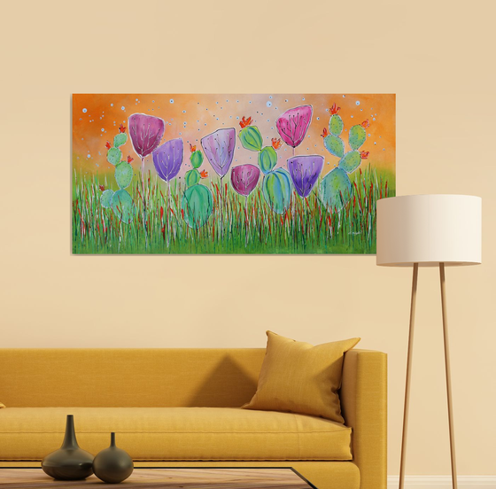 Young Folks- Prickly Friends #2 - Large original abstract floral painting