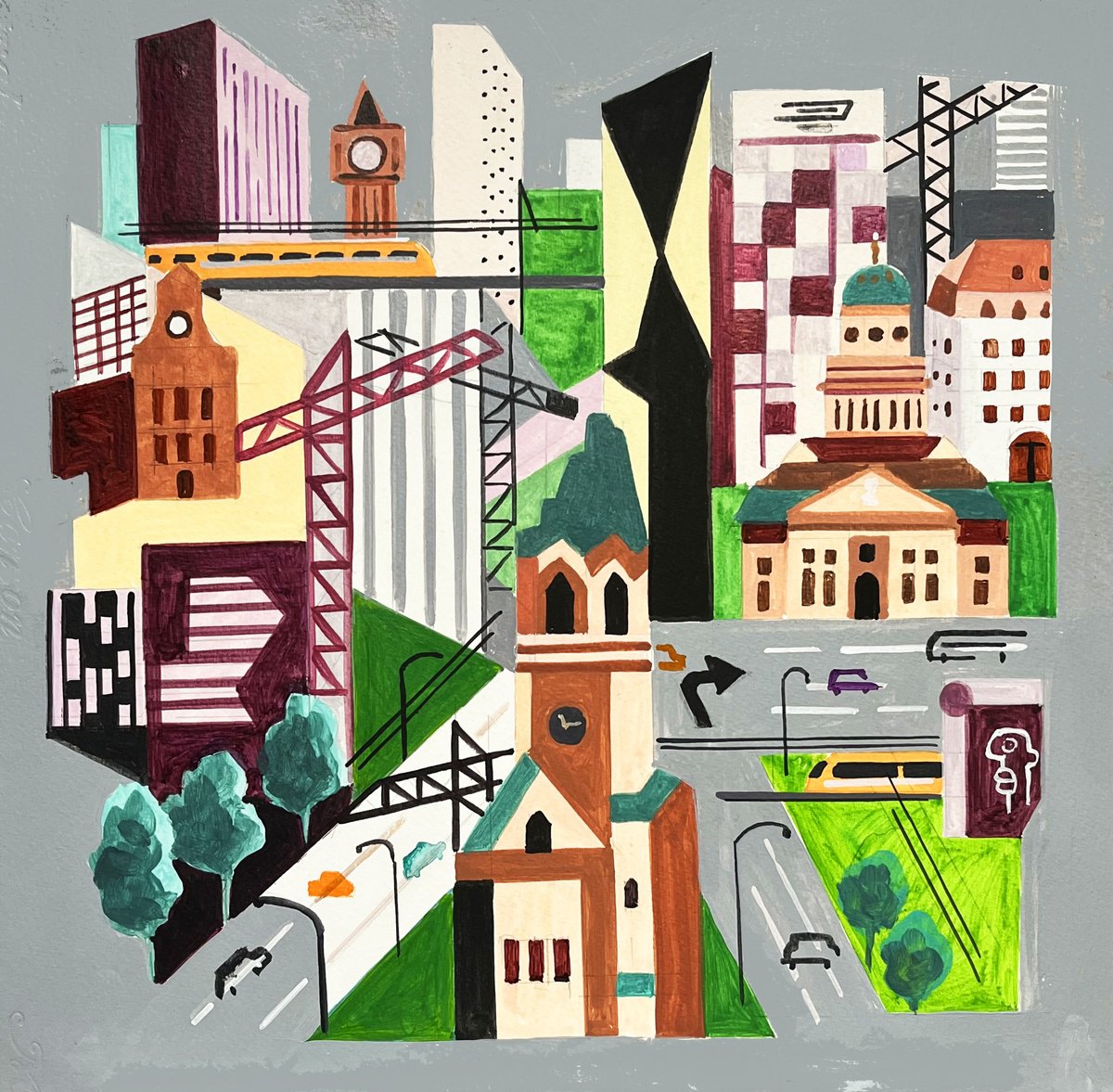 Urban And Pop Acrylic Painting , Berlin-07 By Andre Baldet, 13 X 13, Artwork For Sale On Artfinder