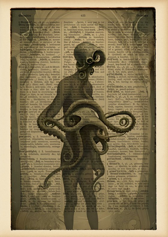 Cthulhu Corps - Collage Art on Dictionary Vintage Book Page