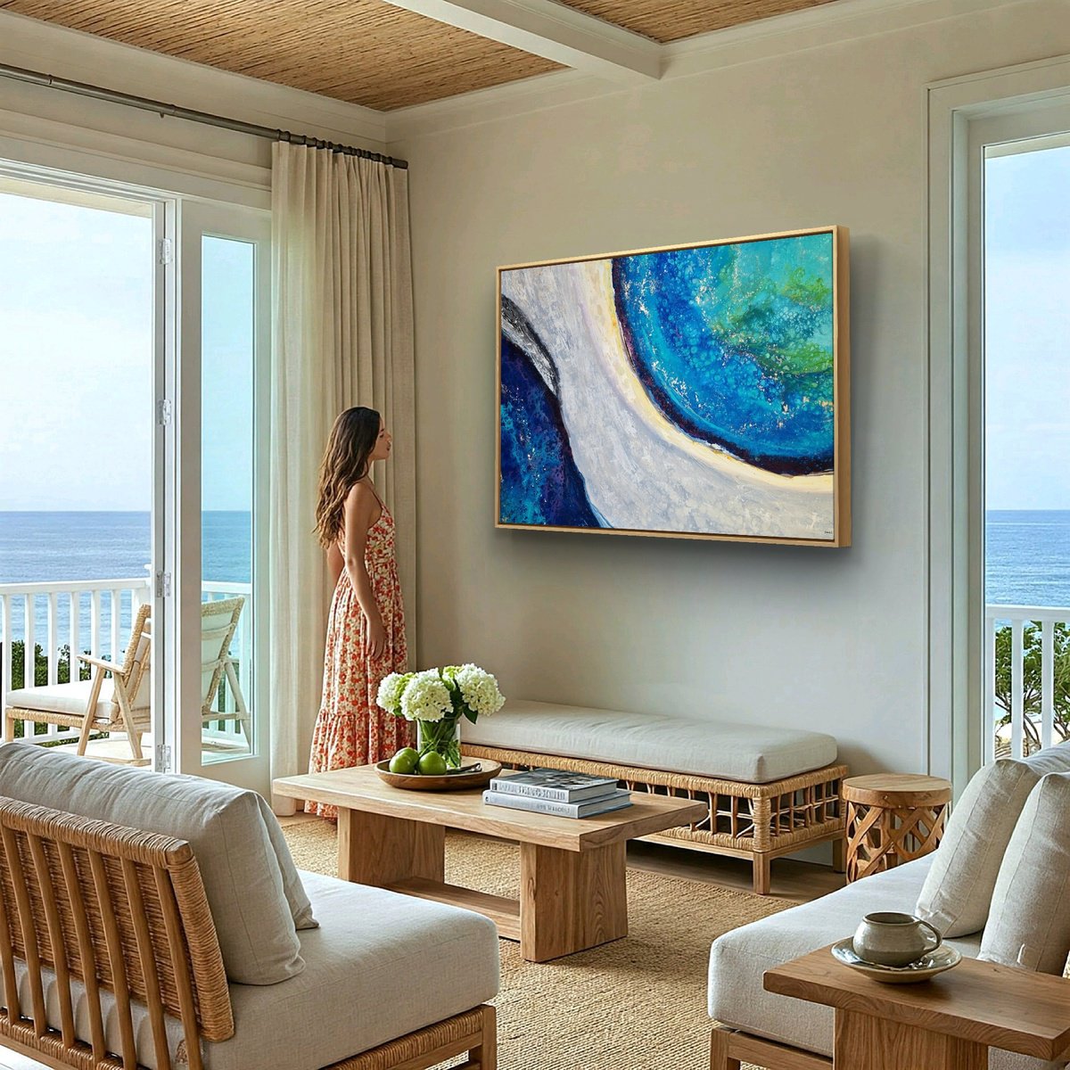 Organic Abstract Acrylic Painting By Eleni Denart, 59 X 39, Milos Sarakiniko I, Original Artwork