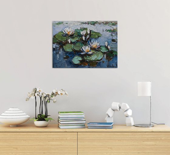 White water Lilies - Original impasto Oil painting