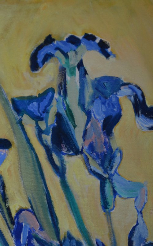 Irises on the yellow background inspired by Vincent Van Gogh by Anna Brazhnikova