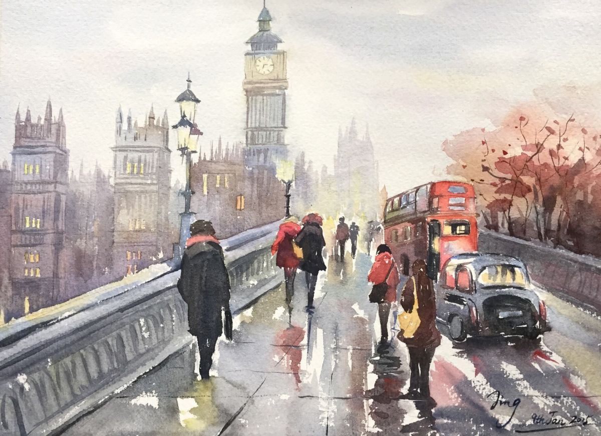 London Street Scene Watercolour by Jing Chen | Artfinder