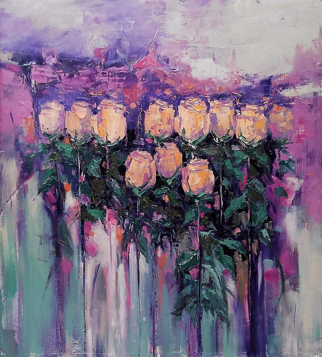 HOPING, 80x86cm, roses expressive modern original by Emilia Milcheva