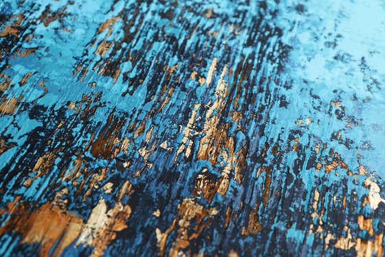 SANTORINI - 150 x 120 CM - TEXTURED ACRYLIC PAINTING ON CANVAS * BLUE * GOLD