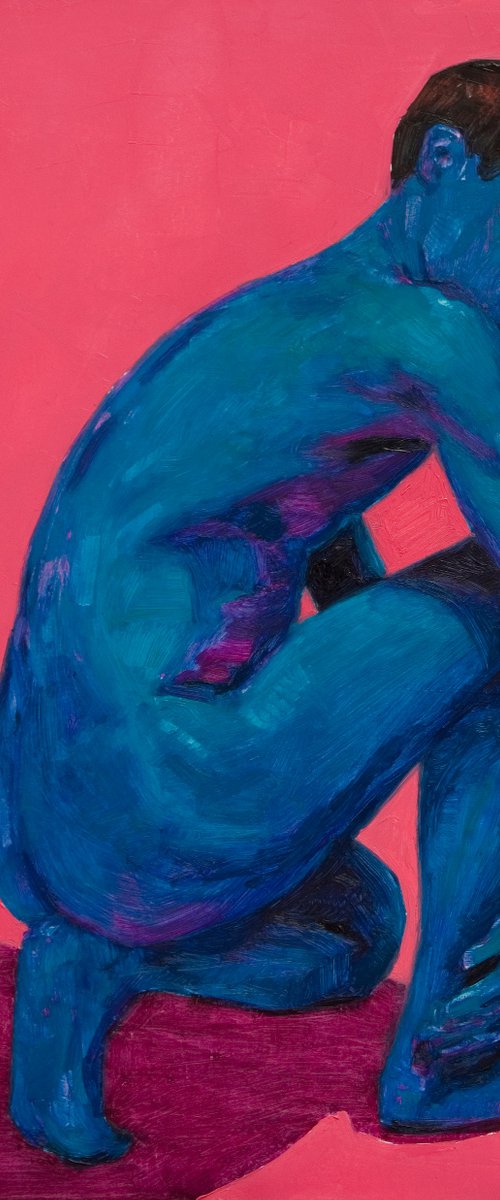 portrait of pink blue nude man by Olivier Payeur