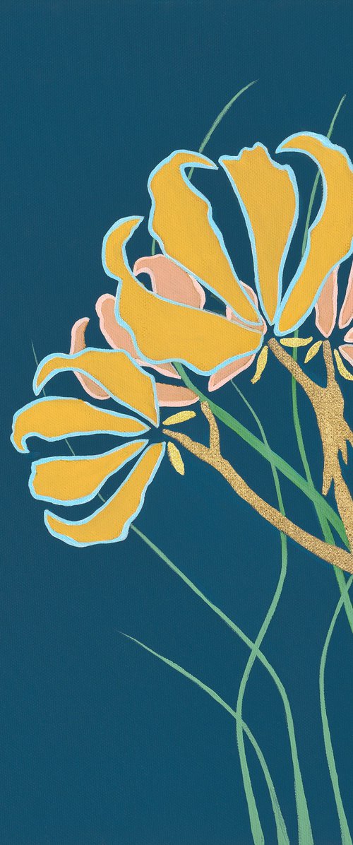 Flame Lily on Blue by Deborah Jones