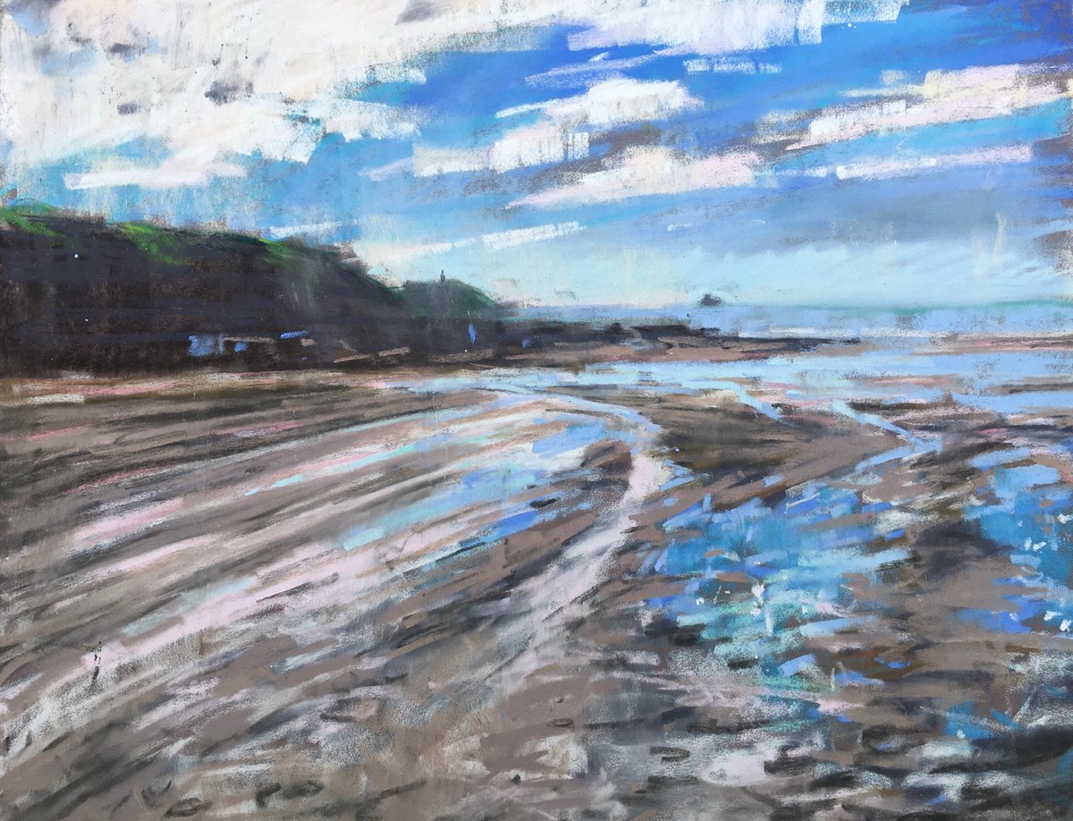 Impressionistic Landscape Pastel Drawing By Louise Gillard, 12 X 9", Polzeath Beach, Original Artwork