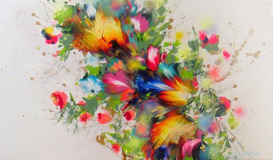 Abstract Flowers "Magic flowers of joy", Large Painting