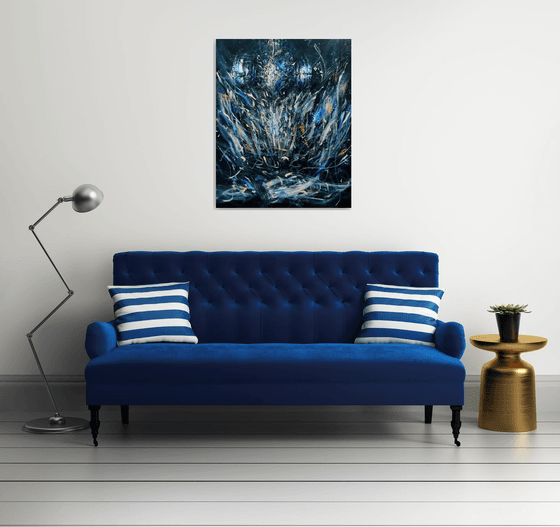 Large Spontaneous Dark Blue Angel Series Painting By KLOSKA