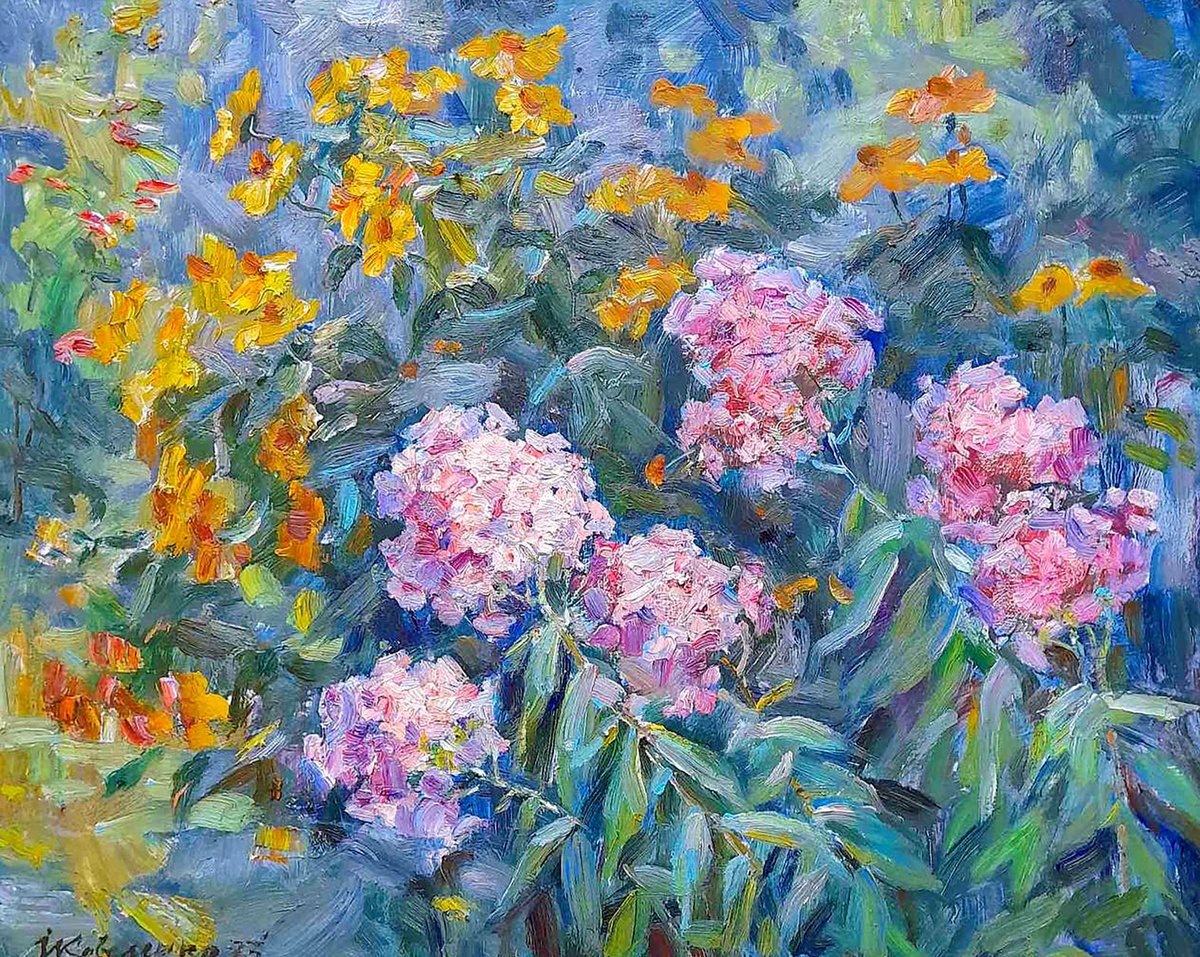 Impressionistic Botanical Oil Painting By Ivan Kovalenko, 20 X 16, Lilac In The Garden, Original Artwork