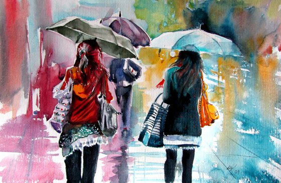 Rainy day with umbrellas II