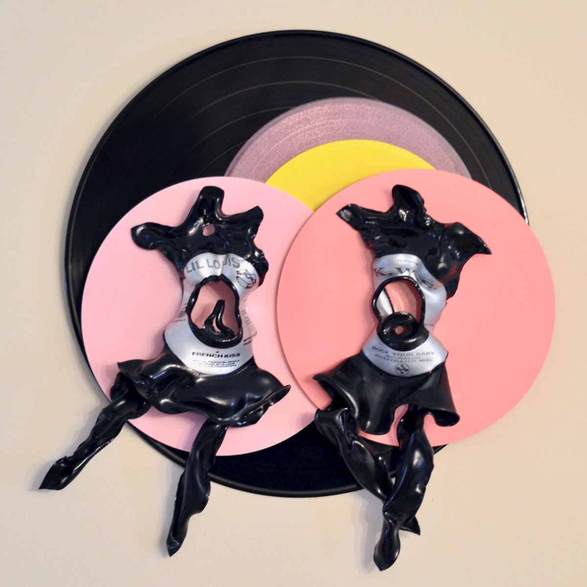 Vinyl Music Record Sculpture - Pink Kisses by Seona Mason