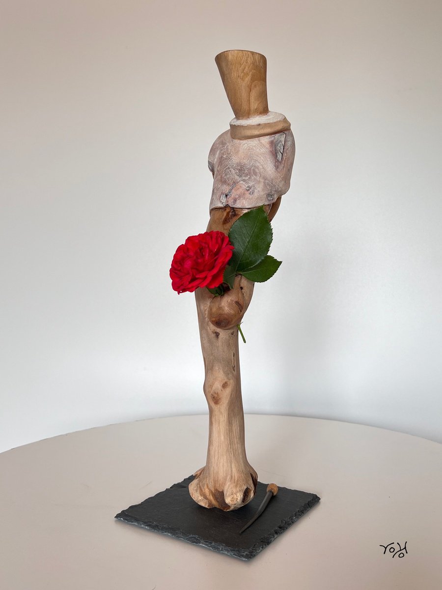 Organic Portrait Wood Sculpture By Roland Kopfer, 6 X 17", The Ticino, Original Artwork