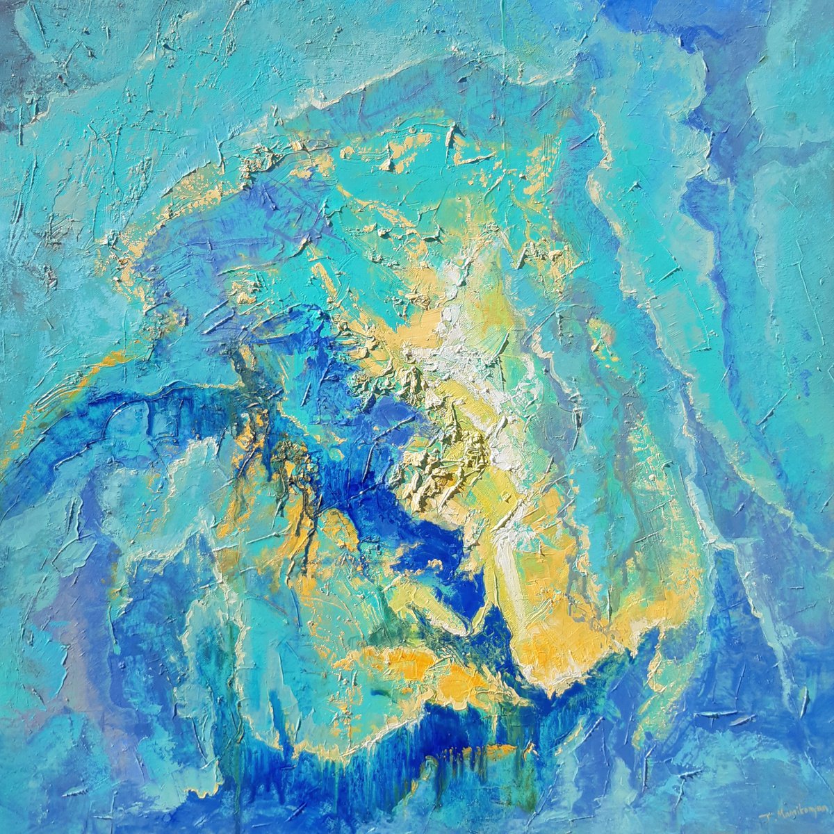 Abstract Landscape Oil Painting By Tigran Mamikonyan, 31 X 31", Sunrise After Long Night 80X80Cm, Original Artwork