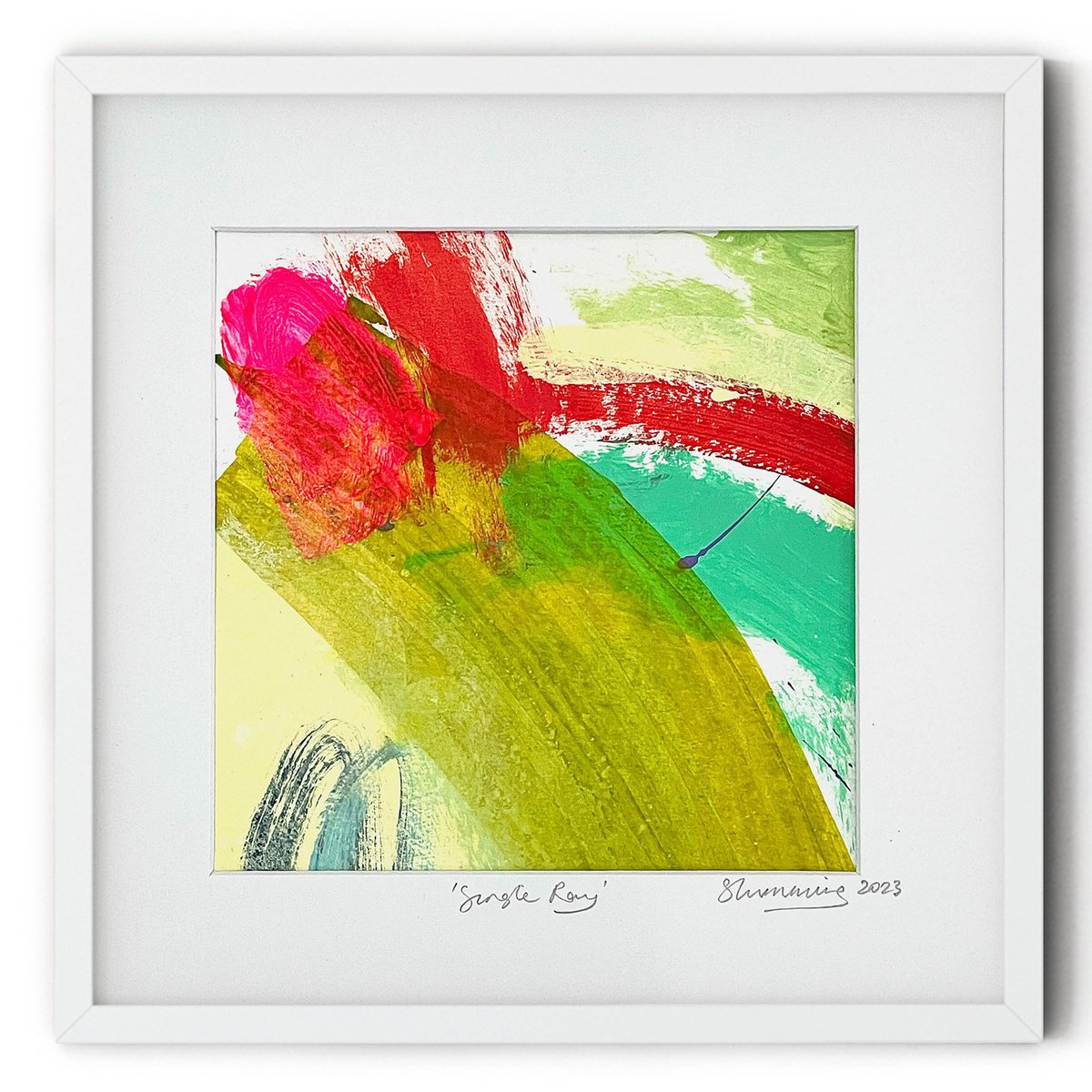 Expressive Abstract Acrylic Painting By Suzie Cumming, 10 X 10", Single Ray, Original Artwork