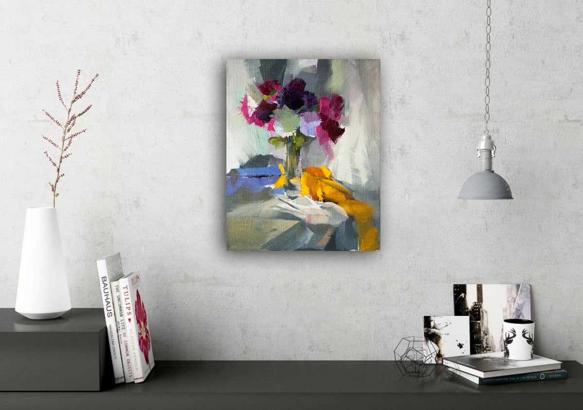 Floral oil painting original art - Peony Flowers For Her by Yuri Pysar