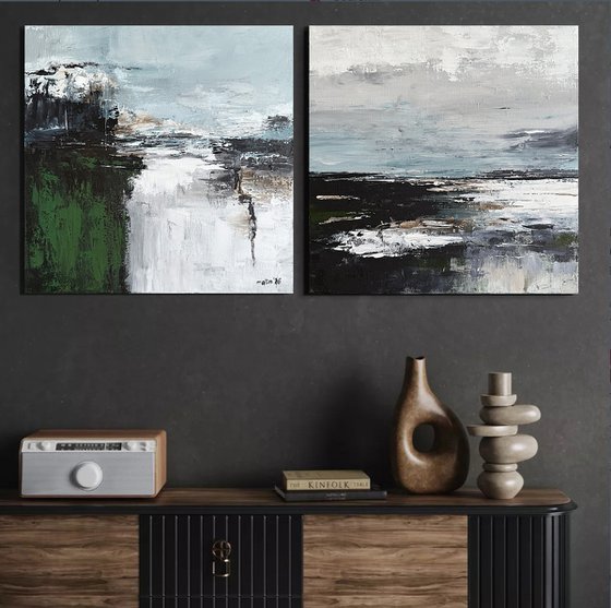 Emerald Shorelines — Diptych Green Grey