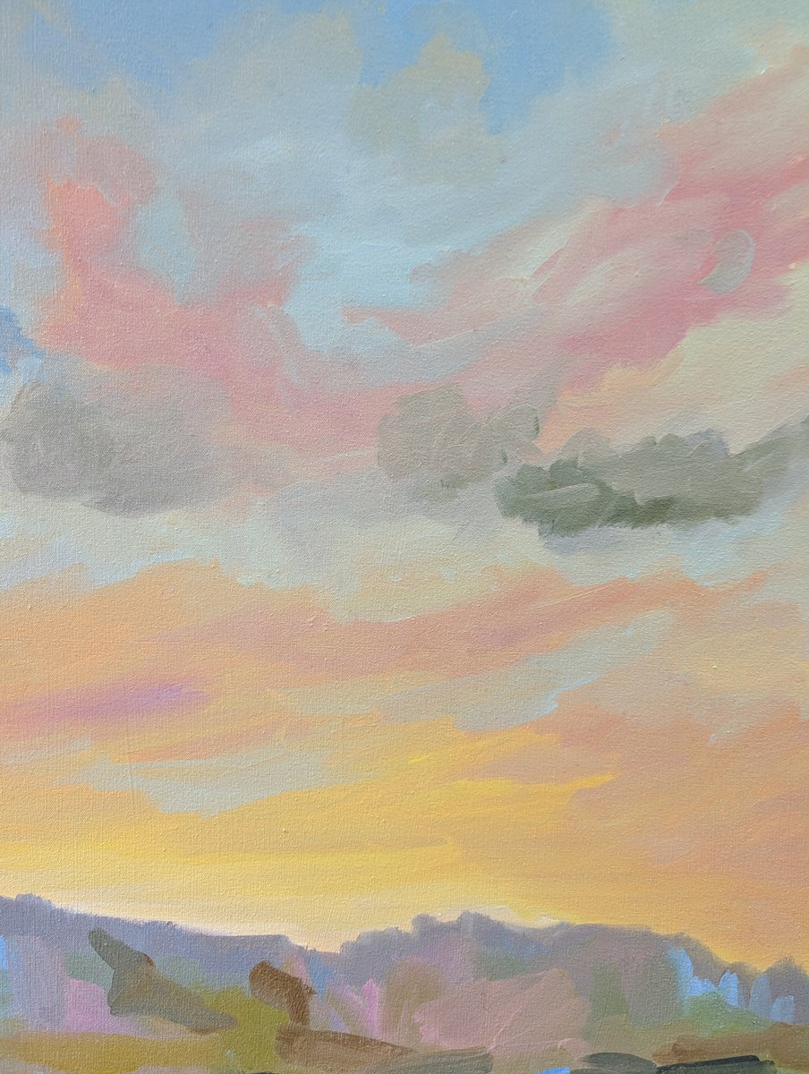 Impressionistic Landscape Oil Painting By Lucy Fiona Morrison, 33 X 41", Afterglow, Original Artwork