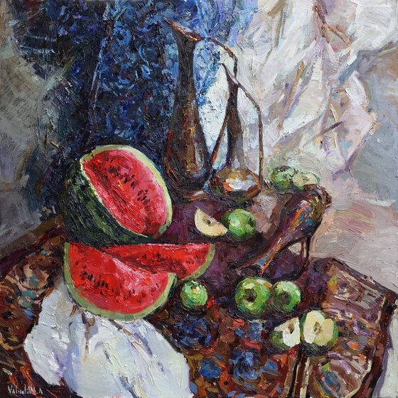 Oriental Still Life with Watermelon 90 x 90 cm