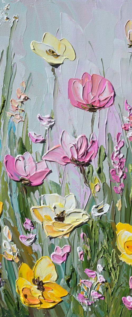 Pink Haze - Flower Field Painting by Olga Tkachyk