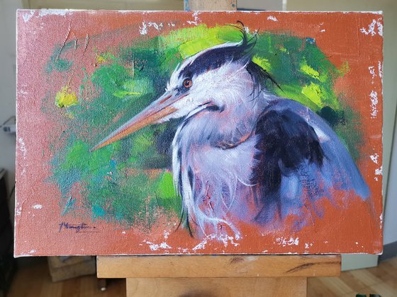 Oil painting heron