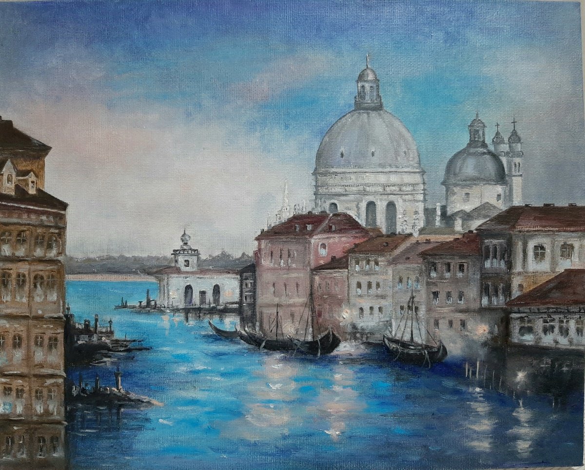 Illustrative Cityscapes Oil Painting By Luba Ostroushko, 12 X 9", Venice, Oil Painting, Original Artwork