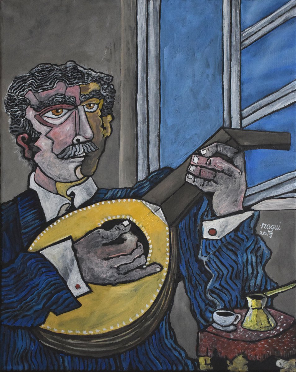 Man with Lute and empty cup of coffee by Nagui