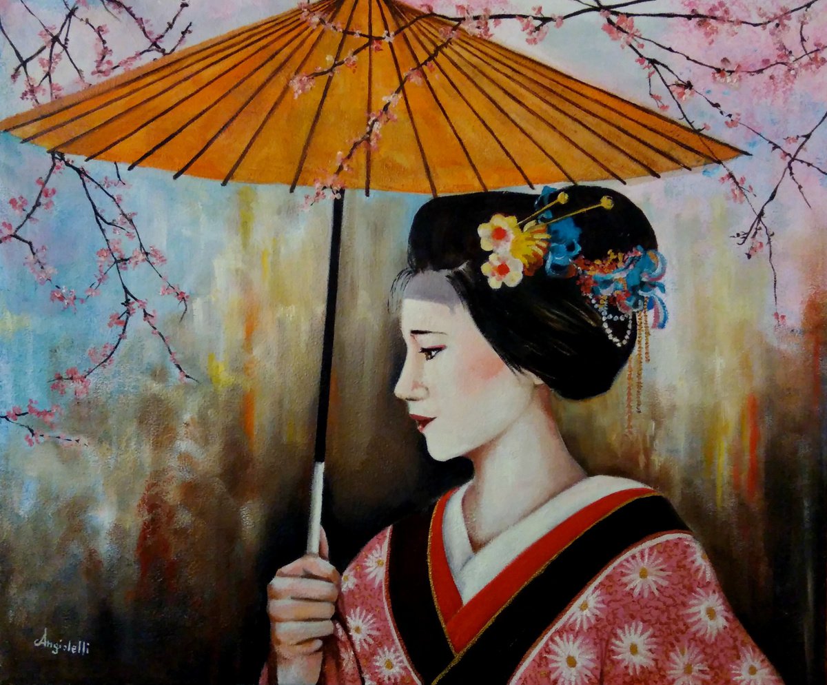 Peach blossom - mixed technique-geisha by Anna Rita Angiolelli