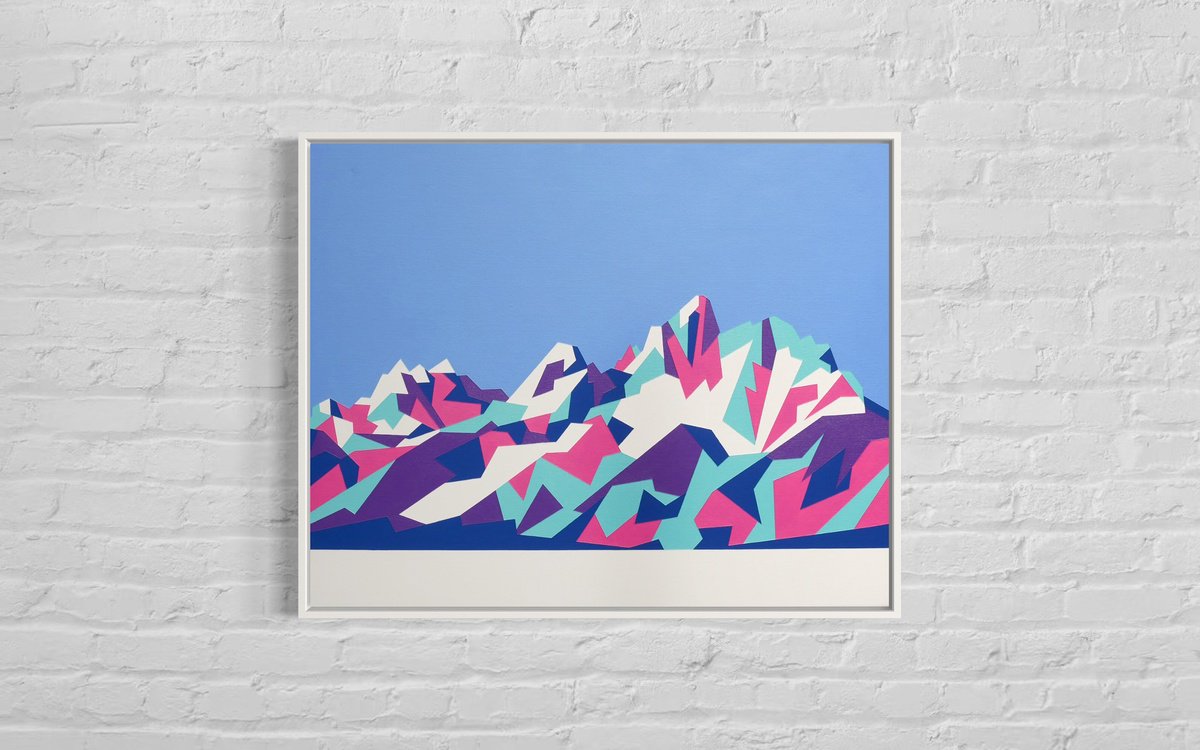 Geometric Landscape Acrylic Painting By Zoe Hattersley, 30 X 24", Teton Range, Original Artwork