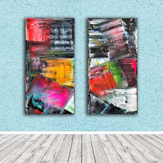 "Lie To Me Baby" - Save As A Series - Original PMS Large Abstract Acrylic Painting Diptych On Canvas - 48" x 48"