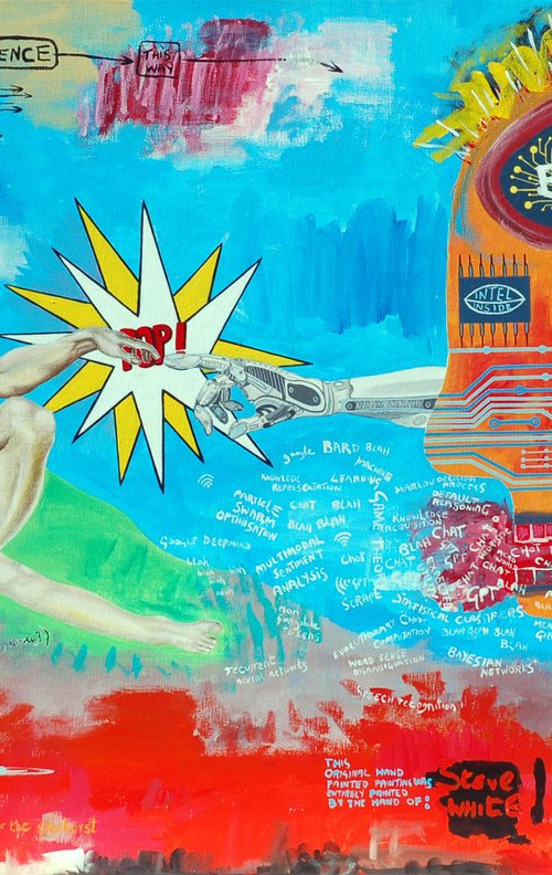 The Creation of AI, after Michelangelo and Jean-Michel Basquiat by Steve White