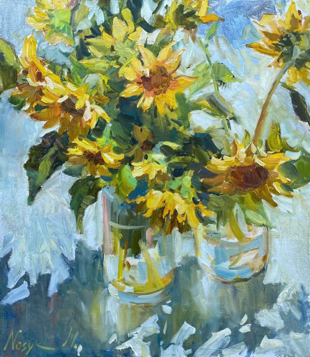Sunny 80x70cm | oil painting on canvas flowers by Nataliia Nosyk