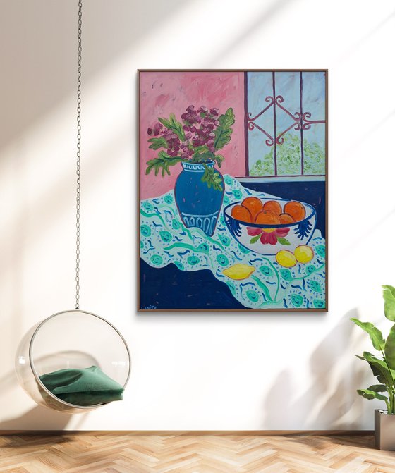 Still Life with Oranges and Window View