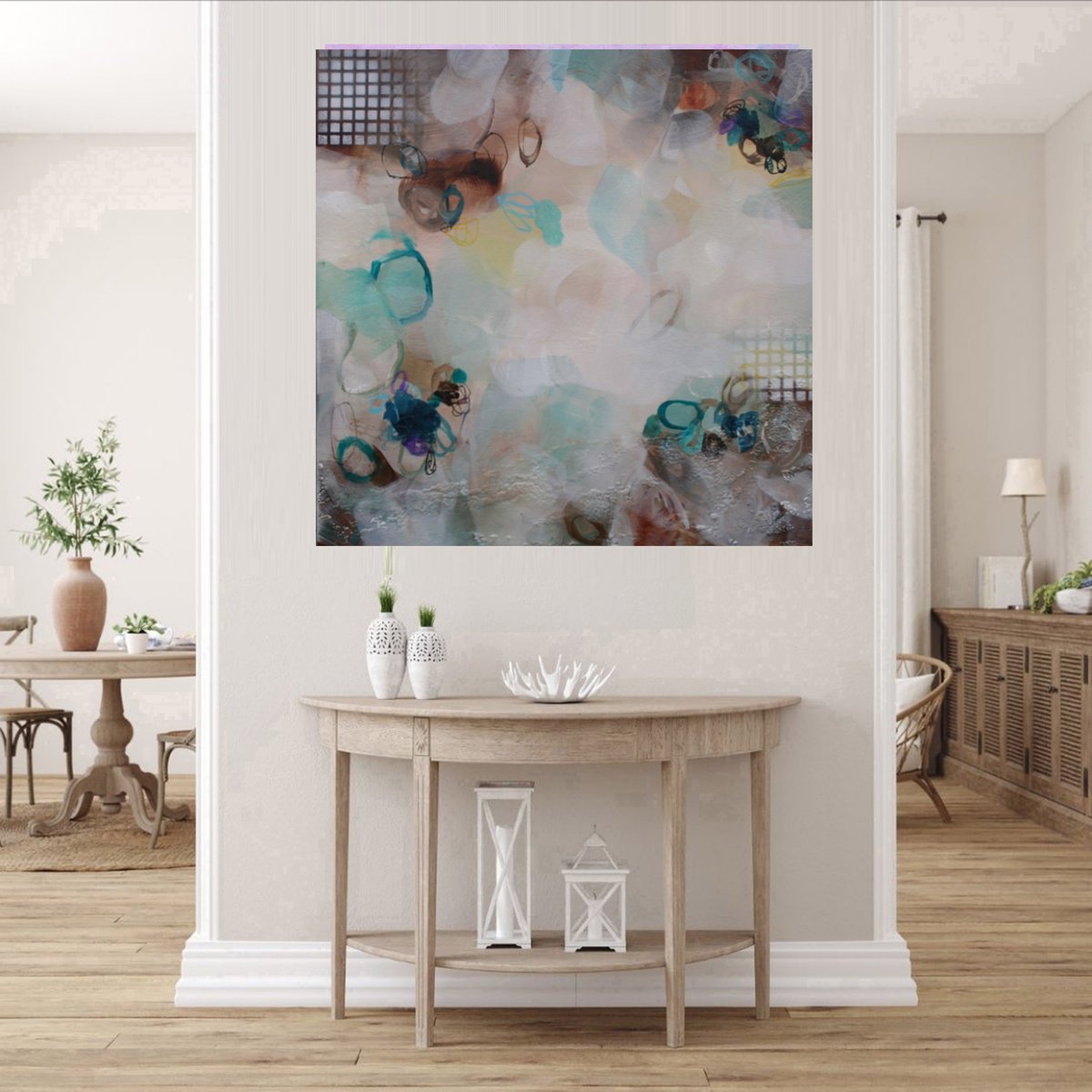 Abstract Acrylic Painting By Susan Wooler, 24 X 24", Mountain Dawn, Original Artwork