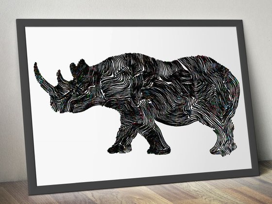 Big Rhino, Framed Artwork, 16" x20"(40x50cm)