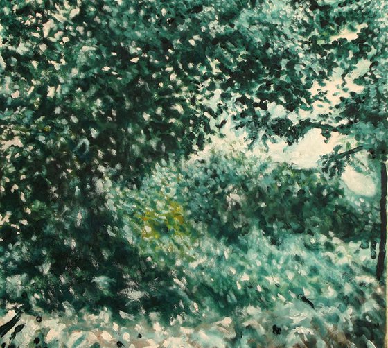 Green Foliage (Corner from my home city) - A side view from my country - Large scale thick oil painting  (70x100 cm)