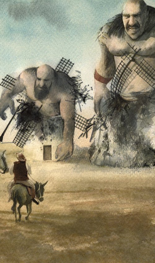 Don Quixote, Sancho Panza and Windmills XXI by REME Jr.