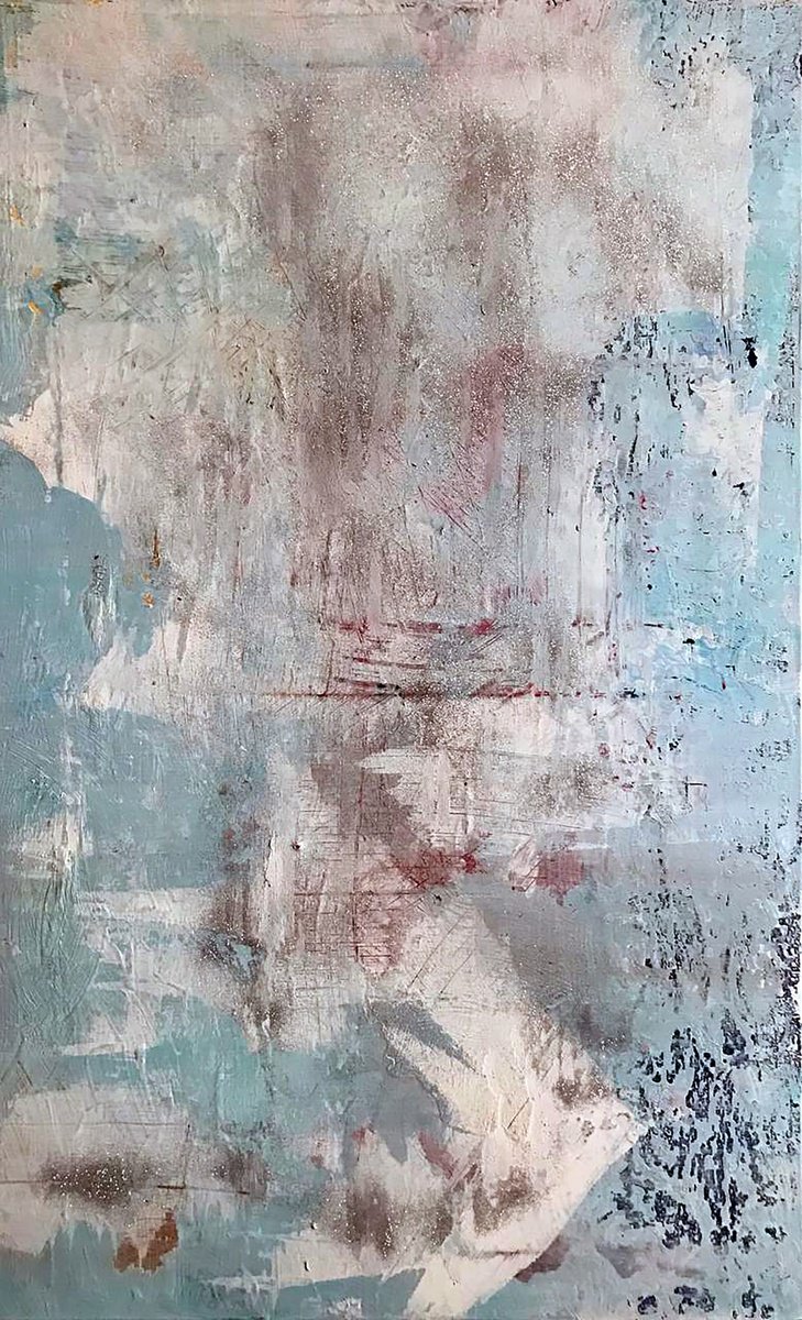 Impressionistic Abstract Acrylic Painting By Olga Melezhik, 24 X 39", Summer Cool, Original Artwork