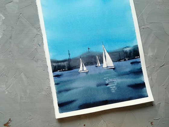 Sailboat painting. Seascape